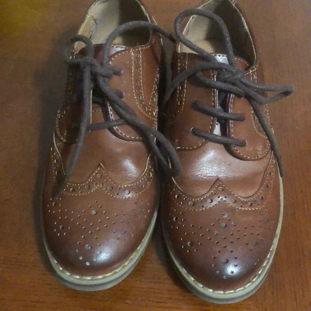 Little boys brown wing tip dress shoes